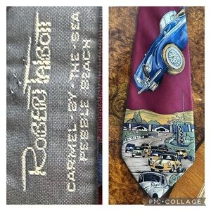 Robert Talbott Tie Jaguar Car Burgandy & Blue Silk Hand Sewn in USA 56” x 3.75”